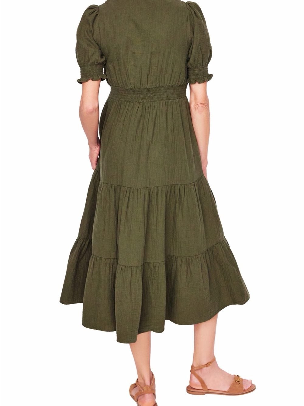 Boden Anna Double Cloth Midi Dress-Olive Green - Picture 4 of 5